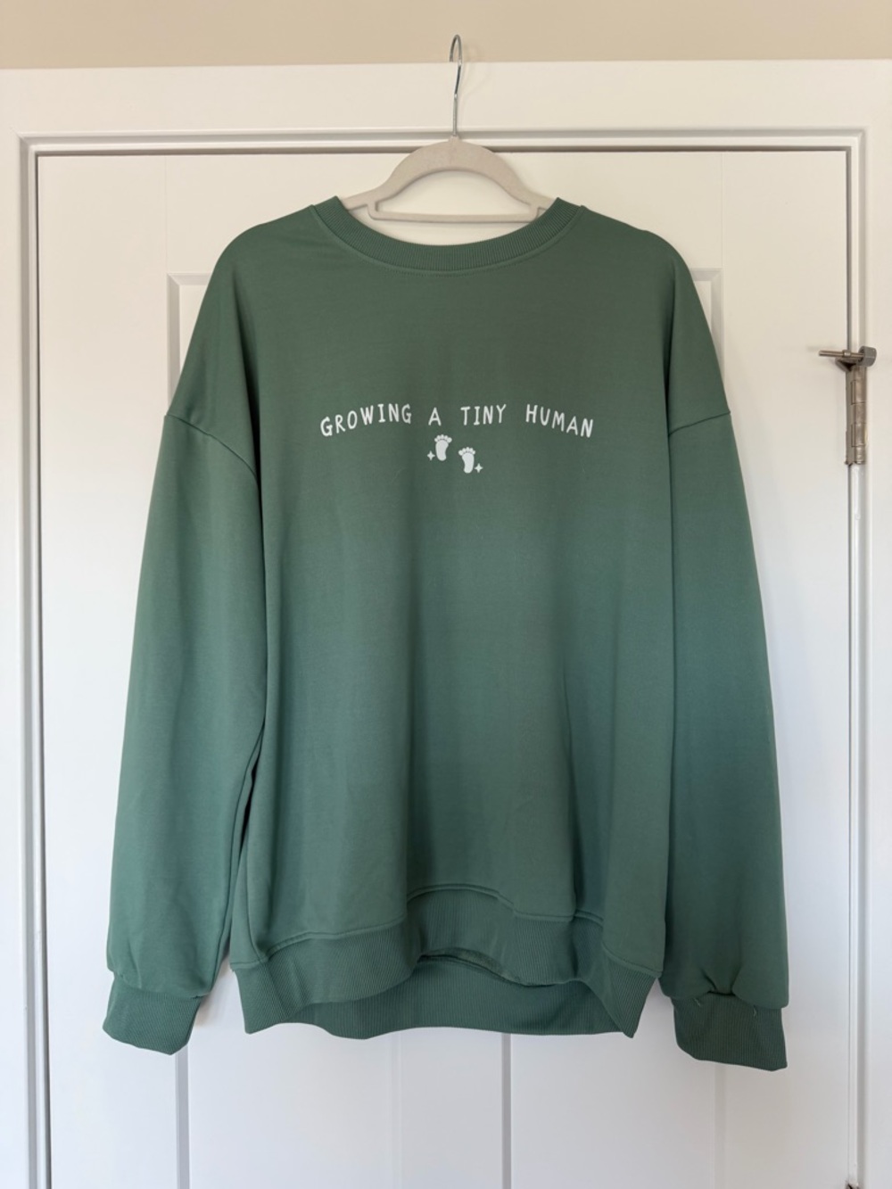 NWOT Green 'Growing a Tiny Human' Crewneck Sweatshirt